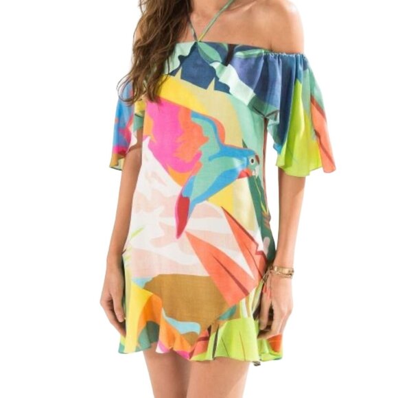 FARM Rio Colorful Off-Shoulder Mini Dress - Picture 1 of 16